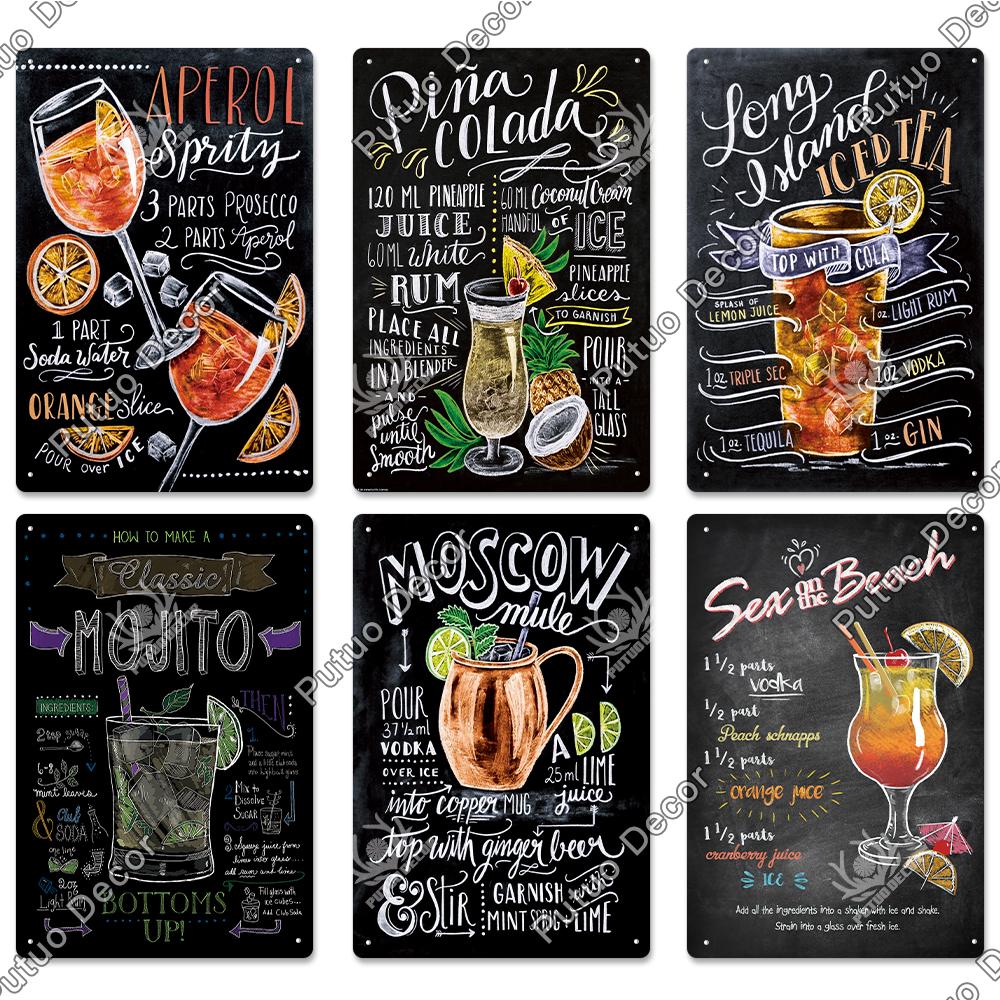 Dekor Cocktail Blechschild Plakette Metallplatte Vintage Poster Wandkunst Dekoration für Bar Pub Club Man Cave Eisengemälde