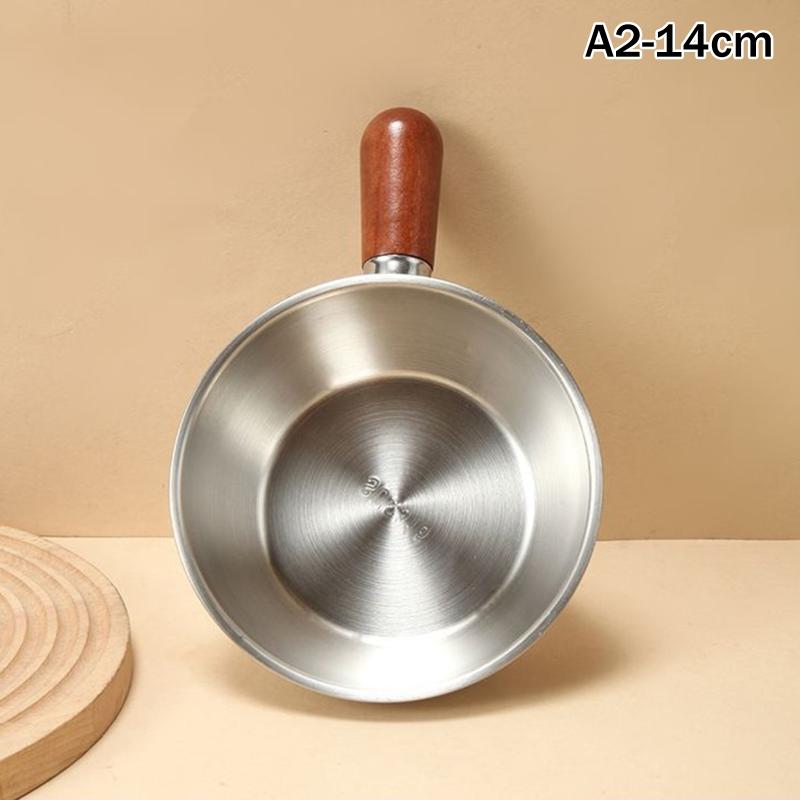 14/17cm Stainless Steel Bowl with Walnut Wood Handle Single-person Pot for Fruit Salad And Yogurt - Breakfast Cooking Tool