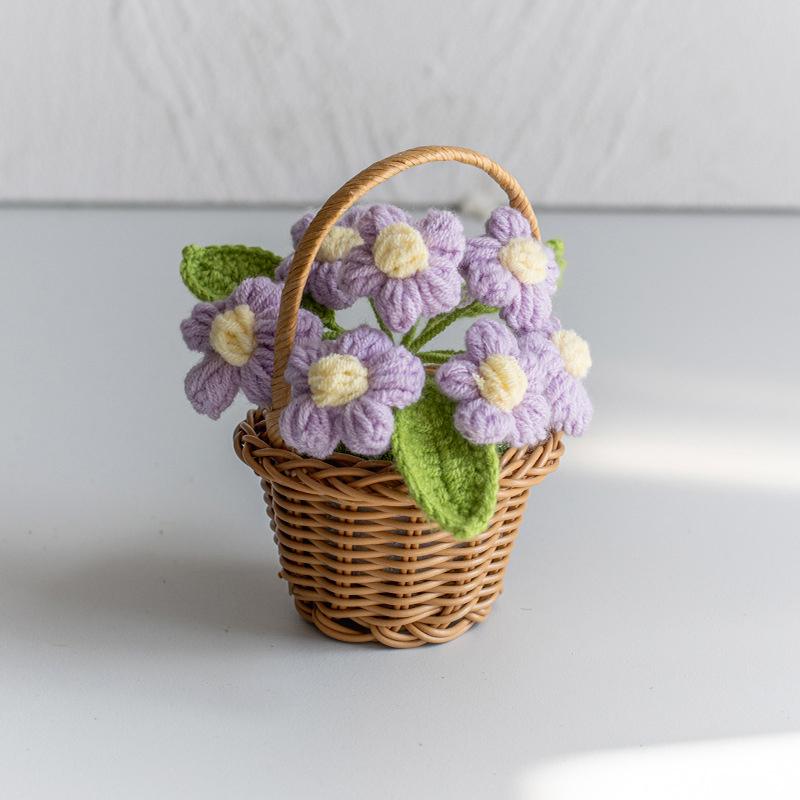 Creative Knitted Sunflowers Pot Artificial Flowers Finished Hand Woven Plant For Office Desktop Decoration Mini Wedding Ornament