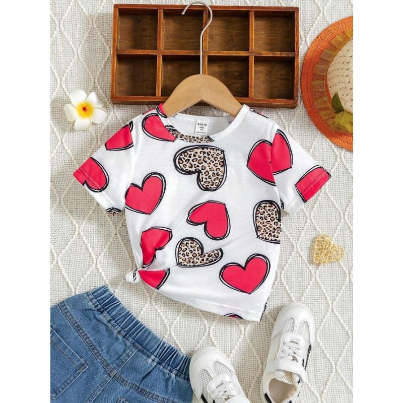 Sommer Rundhals Kurzarm T-Shirt für Mädchen Modisch Sorgfältig Weihnachts-Stil Bedruckt Lockeres Oberteil