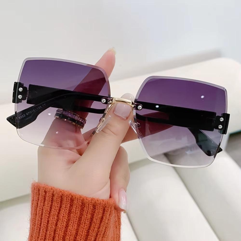 Lunettes de soleil carrées rétro sans monture pour femmes, lunettes de soleil dégradées