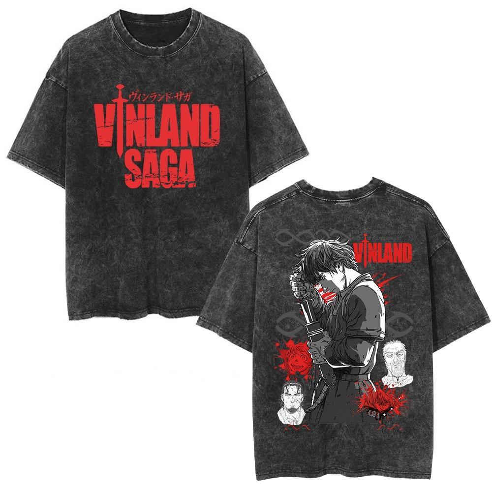 Vinland Saga Thorfinn Tshirt Vintage Washed Anime Manga Graphic Unisex Oversized Crew Neck Cotton Short Sleeve Tee Tops Hot