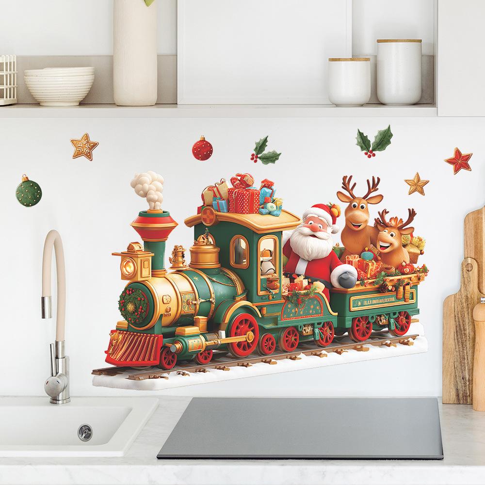 Kreative Weihnachtszug, Weihnachtsmann, Rentier Zuhause Festliche Atmosphäre Dekorative Aufkleber