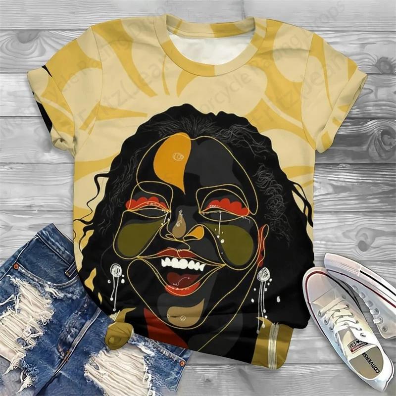 Vintage African Women 3d Print Tshirt Female Fashion Casual O-neck Graphic T Shirt Ladies Black Face Streetwear Baggy Tops Tees