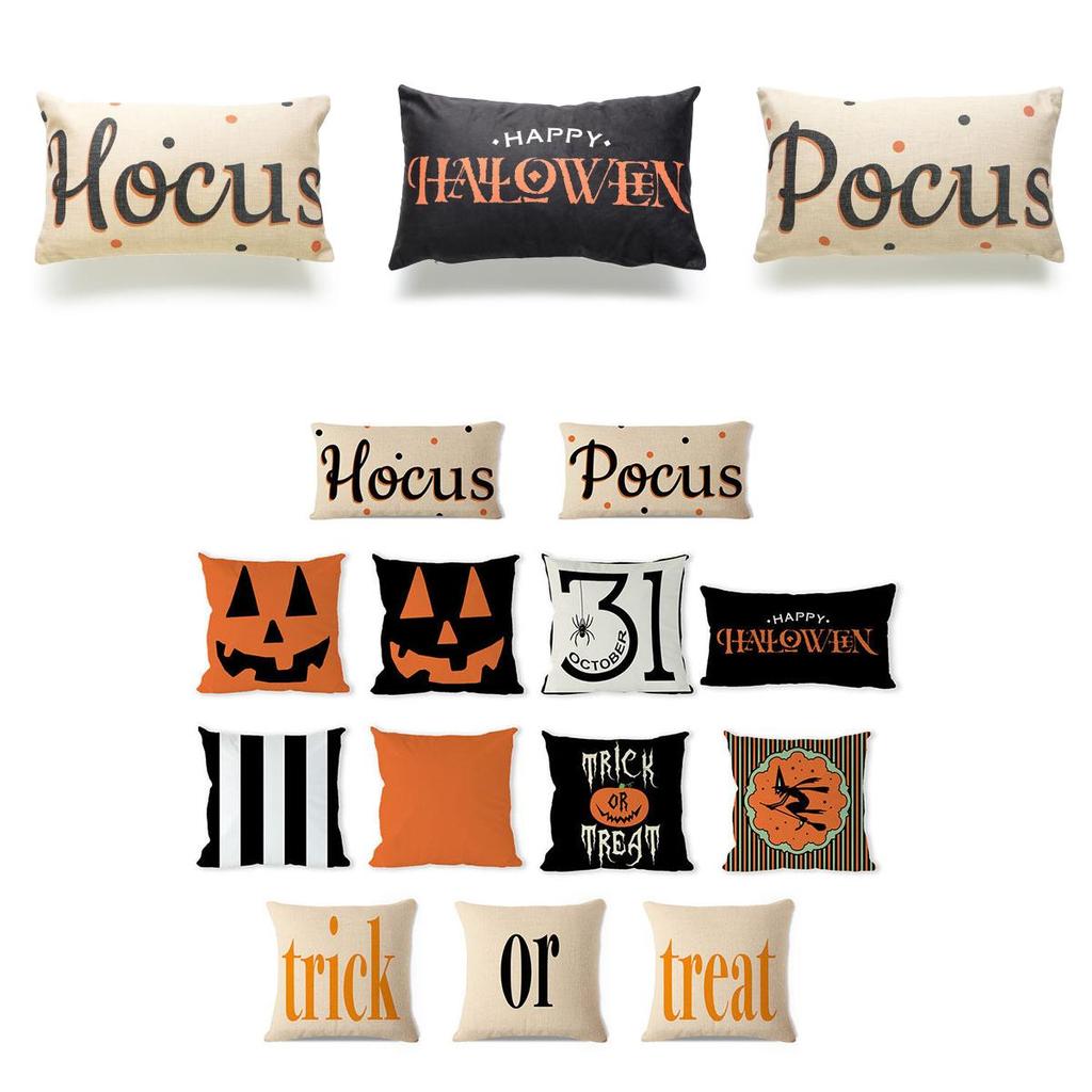 Linen Throw Pillow Case Halloween Pumpkin Trick Or Treat Design 45x45cm**