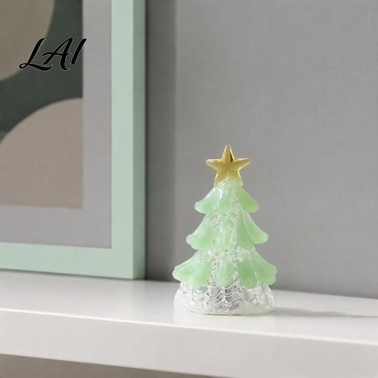 Handmade Crystal Figurine Glass Christmas Tree Lighted Figurine Mini Luminous Xmas Clear with Gold Star Night Light Art Tabletop Holiday Decoration
