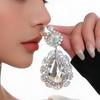 Silver Needle Rhinestone Teardrop Geometric Earrings: Retro & Luxurious Ear Jewelry for Women.