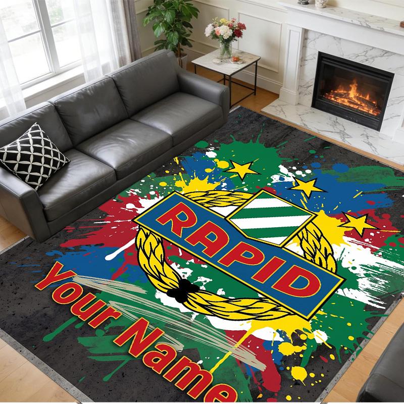 Crystal Velvet Rug Custom Name Text, Soft Non Slip Floor Mat Home DecorRapid Wien FC
