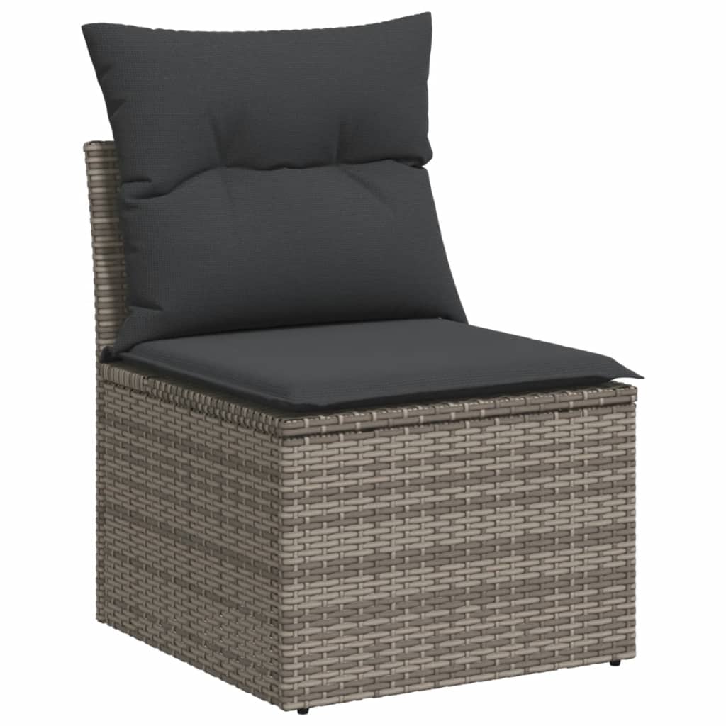 Vidaxl 9-Cz. Garden Furniture Set With Cushions, Grey, Poly Rattan