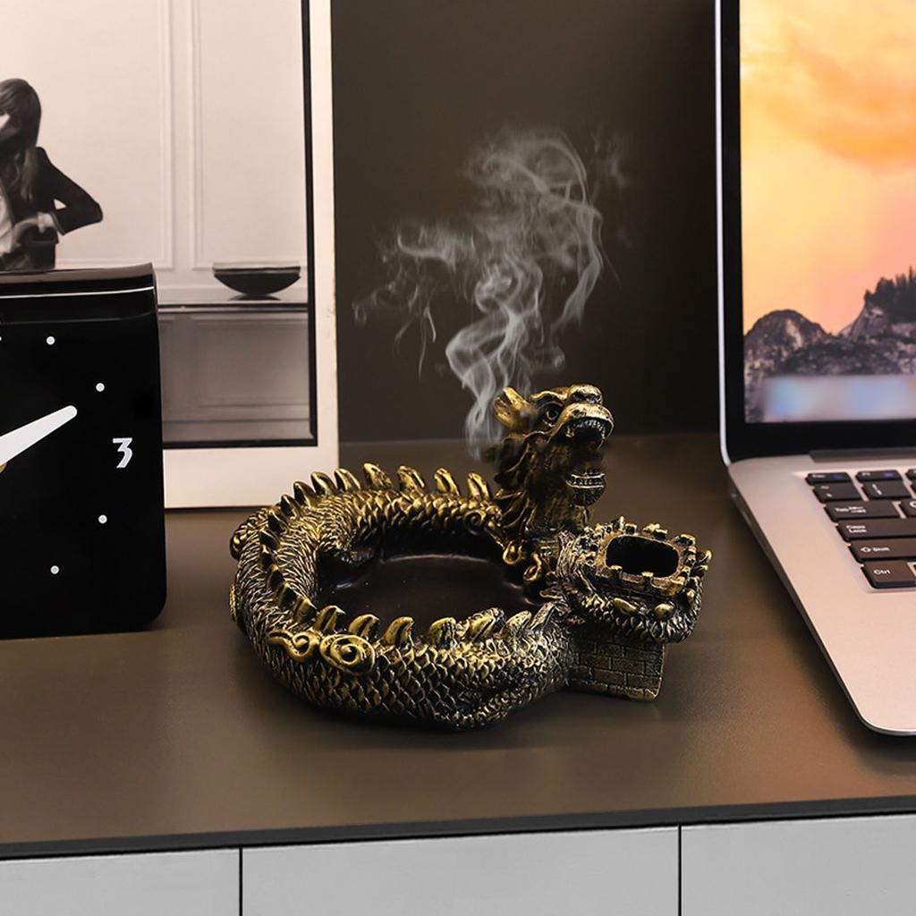 Traditional Chinese Dragon Ashtray For Living Room Tea Table MultiPurpose Use Resin Ashtray for Home Decoration