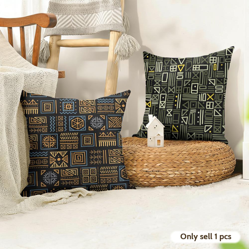 African Tribal art Cushion Cover Natural Linen Organic Fabric DoubleSided Printing Couch Pillow Covers Home Decor