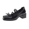 Retro Mary Jane shoes women's spring new thick heel square head bow small leather shoes with single shoes