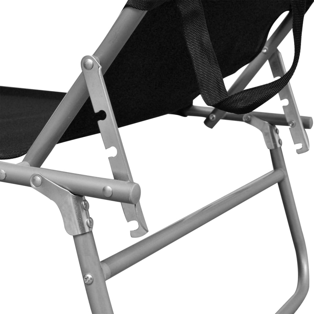 Folding Sun Lounger with Sun Canopy Black Aluminum