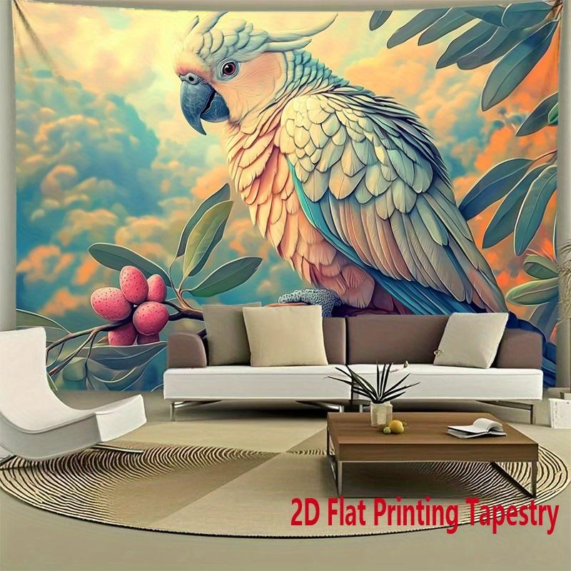 Vibrant Cockatoo Parrot Tapestry Tropical Bird On Branch Wall Hanging Aesthetic Nature Room Decor Suitable for Use Bars Party