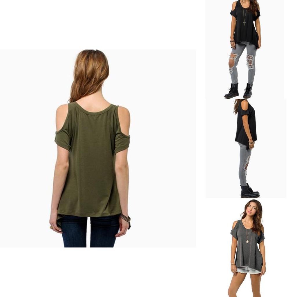 Chic Polyester Blend Ronde Hals Off-shoulder Vleermuismouw T-shirt Voor Nachtclub