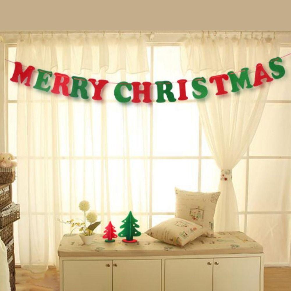 Felt Christmas Banner Elk Design Santa Design Xmas Pull Flag Hanging Ornament Red Green Felt Christmas Banner Wall Decor