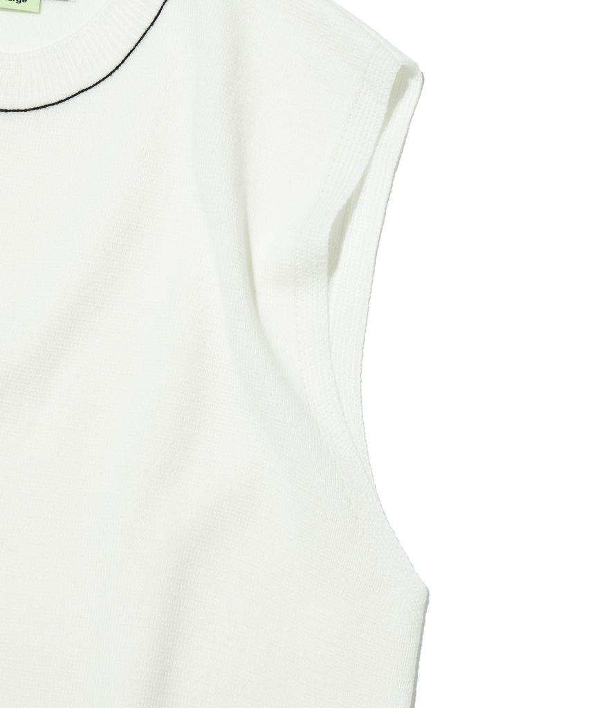 Aott Unisex Top Stitch Crew Neck Knit Vest Ivory