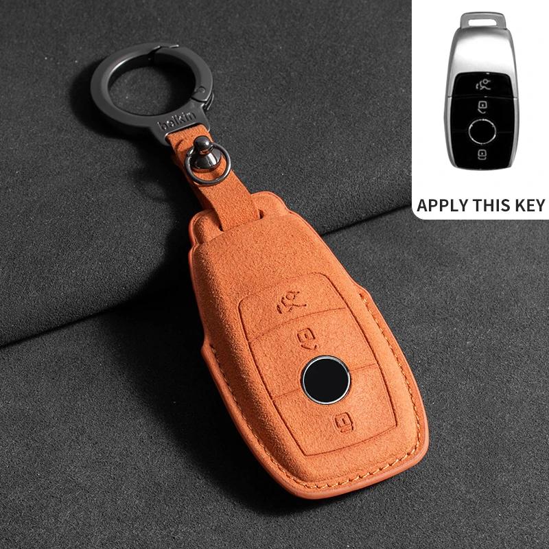 Étui Porte-Clés de Voiture en Cuir Daim pour Mercedes Benz Classe E W213 W205 E200 E260 E300 E320 AMG CLA 2018 2019 2020 Coque de Télécommande SL6