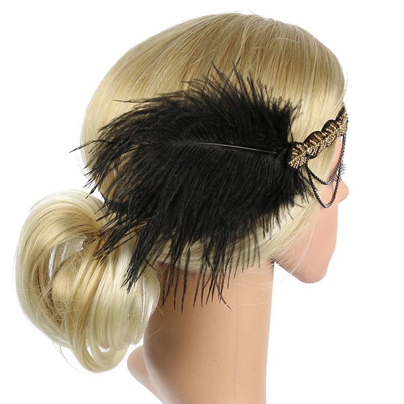 Women Party Headpiece Performance Headwear Rhinestone Sequin Hair Accessories Elastic Indian Feather Headband Masquerade Vintage