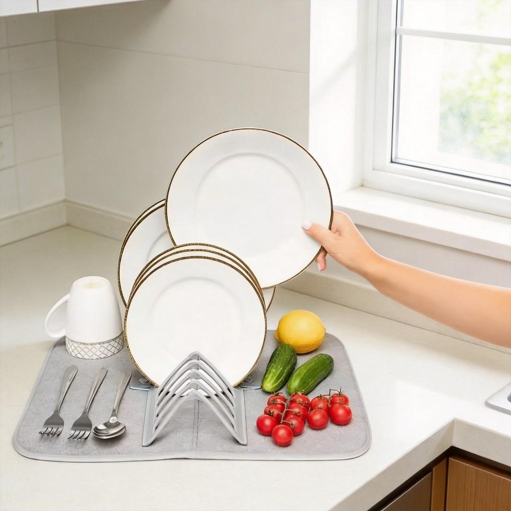 Modern Minimalist Nylon Draining Bowl Rack For Kitchen Countertop Storage And Organization