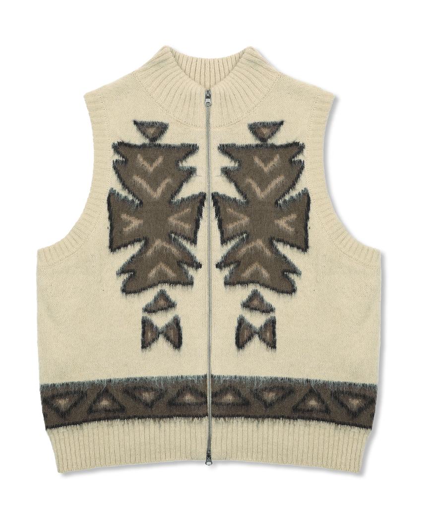 GLACK Gnt065 Ugly Navajo Zip-Up Knit Vest (Beige)