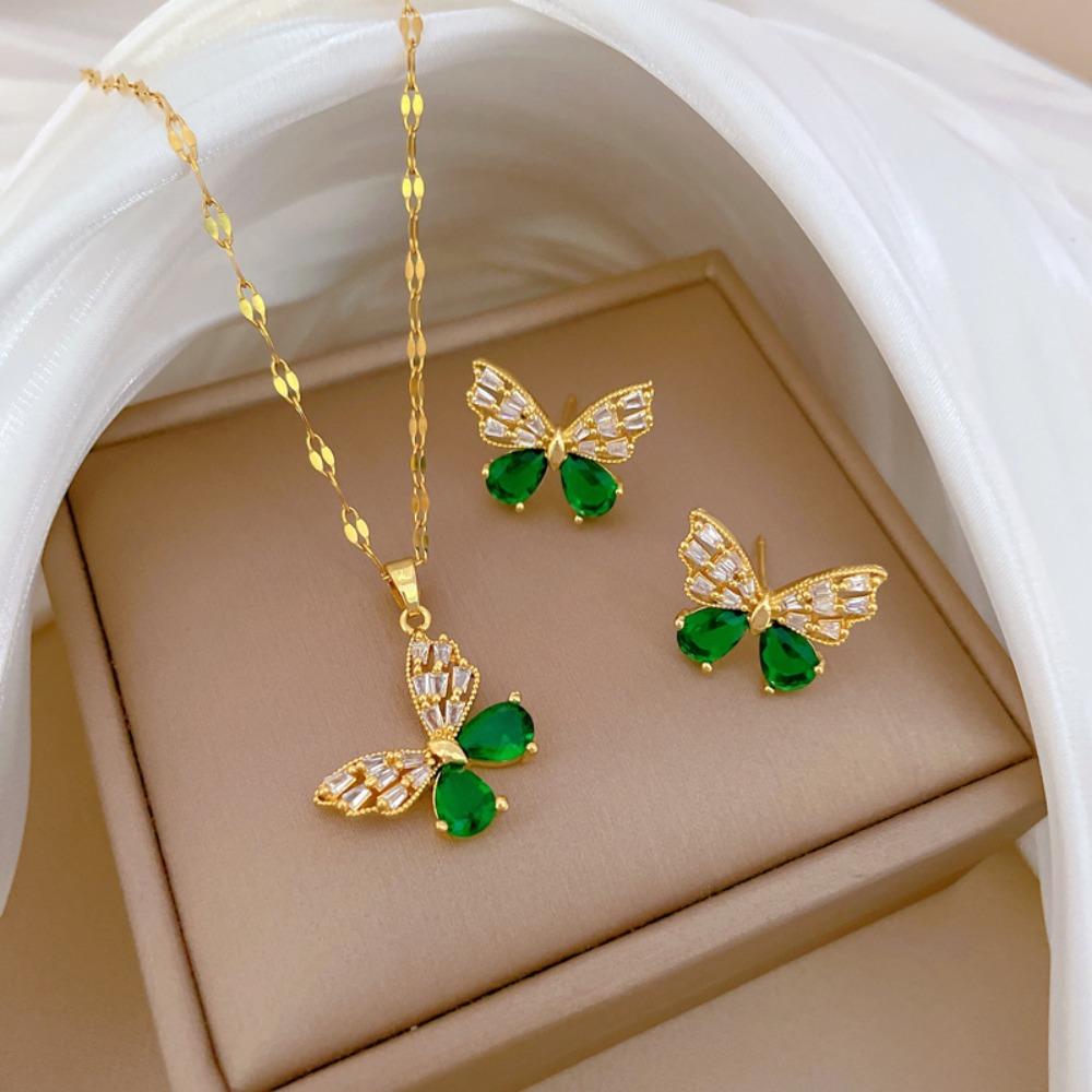 Modisches Elegantes Leichtluxuriöses Vollzirkon Exquisites Elementstil Kupfer Mikro-Inlay Ohrringe Halsketten Set