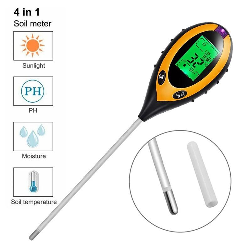 4-In-1 Digital PH Moisture Soil Meter Soil Temperature Humidity Moisture Measurement Environmental Sunlight Measuring Detector
