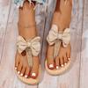 New Summer Women's Herringbone Sandals with Hemp Rope Sole, Pinch Toe, Fashion Trend, Indoor and Outdoor, Pink Beaded Bowknot Sandals