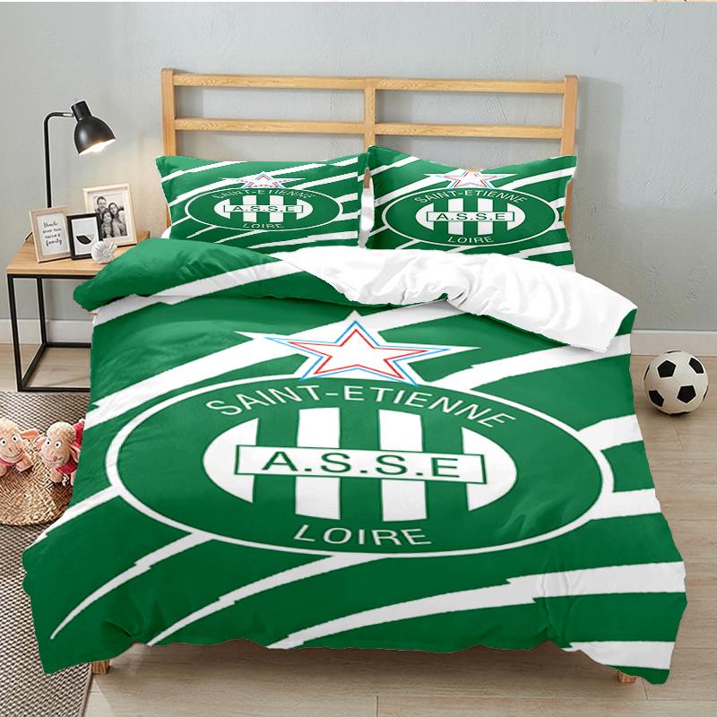 3PCS Green Saint-Etienne Football Bedding set,Ideal For1pc Duvet Cover And 2pcs Pillowcases Perfect for Christmas gift,Ideal for Bedroom, Dormitory