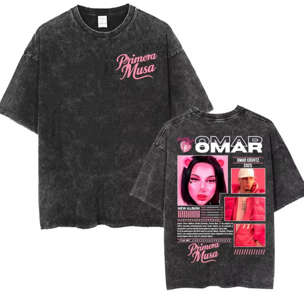 Rapper Omar Courtz Primera Musa World Tour T Shirts Men Women Fashion Gothic Hip Hop Tshirt Vintage Washed Short Sleeve Tshirt