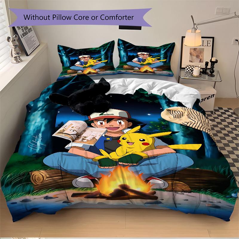 3pcs Pokemon, Pikachu Duvet Cover Set, Includes 1 Duvet Cover and 1/2 Pillowcases (No Insert) yy251104237