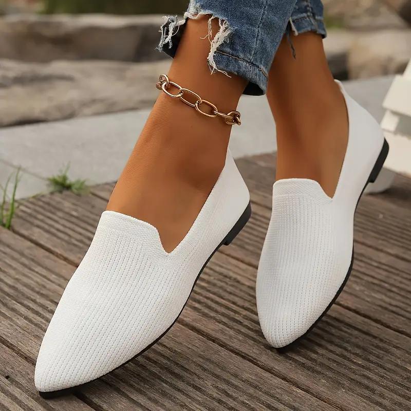 Autumn New Flyknit Pointed Flat Bottom Single Shoes Large Casual Solid Color Shallow Mouth Women's Flats Shoes
