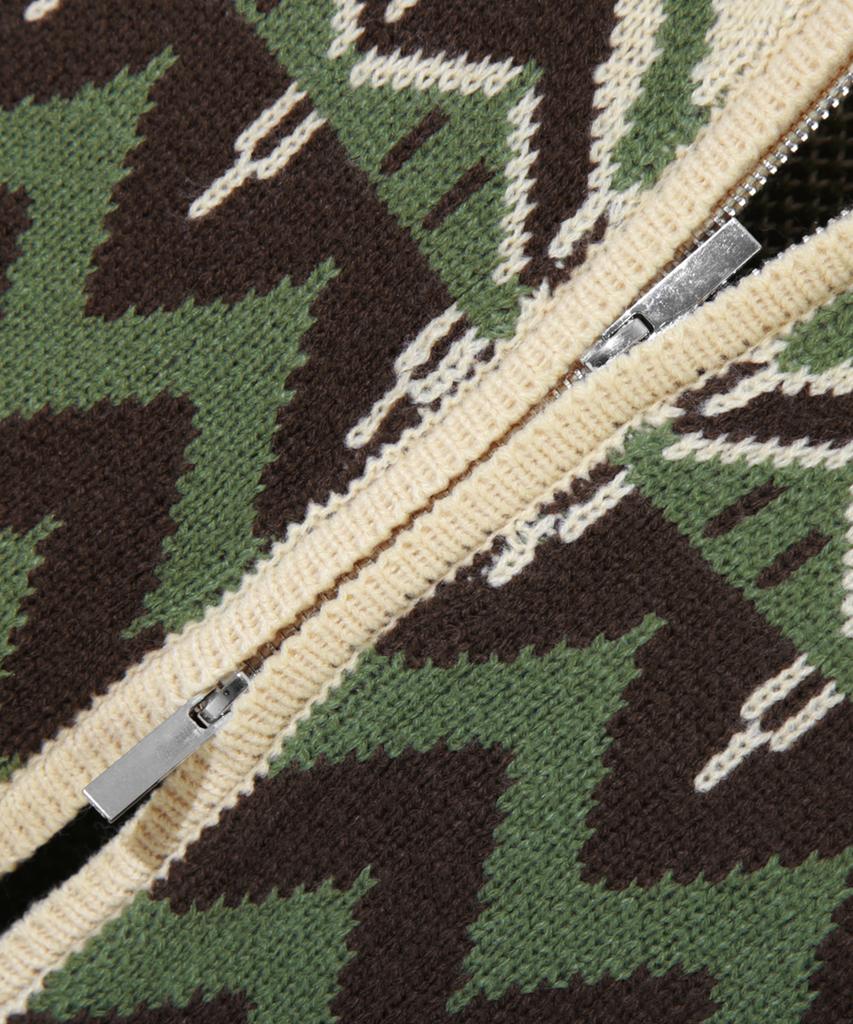 TRILLION Washable Nordic Jacquard 2-Way Hooded Zip-Up Knit [Beige]