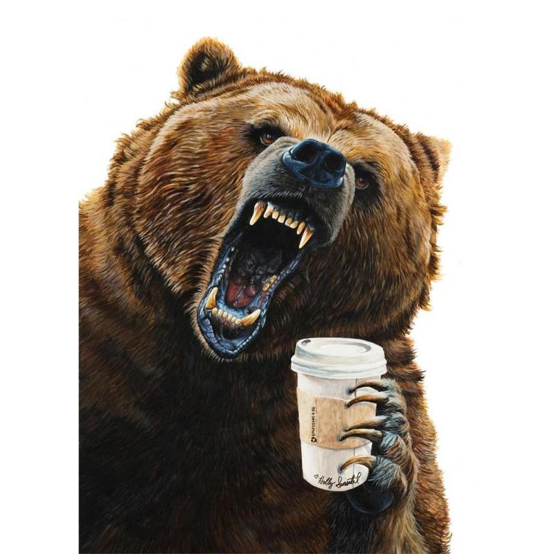 Funny Animal, Tiger, Owl, Dog, Cat Drinking Coffee, Poster, Canvas, Painting, Lama, Latte, Coffee, Art Painting for Decoration Cafe
