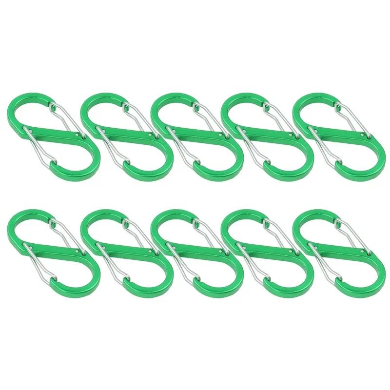 10PCS S Double Carabiner Set Tactical Gear Hooks for Camping EDC Survival Climbing Spring Backpack Keychain Clip