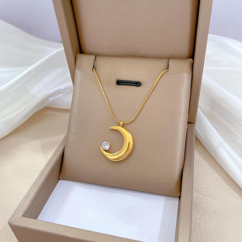 Titanium Staal Maan Zircon Minimalistische Wind Haard Echt Goud Ketting Vrouwelijke Sleutelbeen Ketting Accessoires