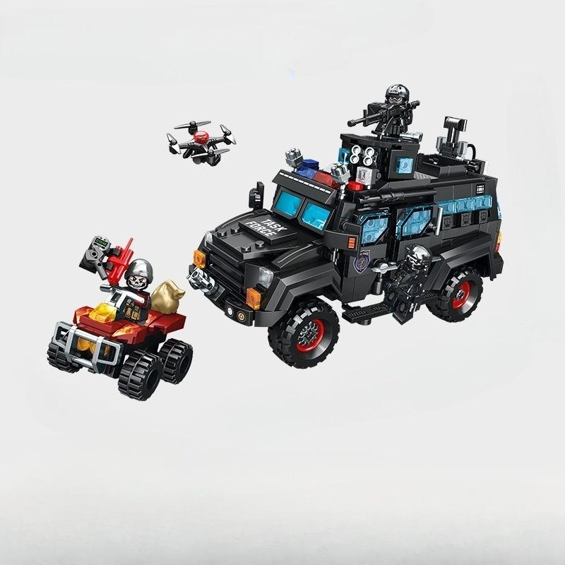 721pcs City Series Black Special Police Armored Vehicle Patrol Car Building Block Toy