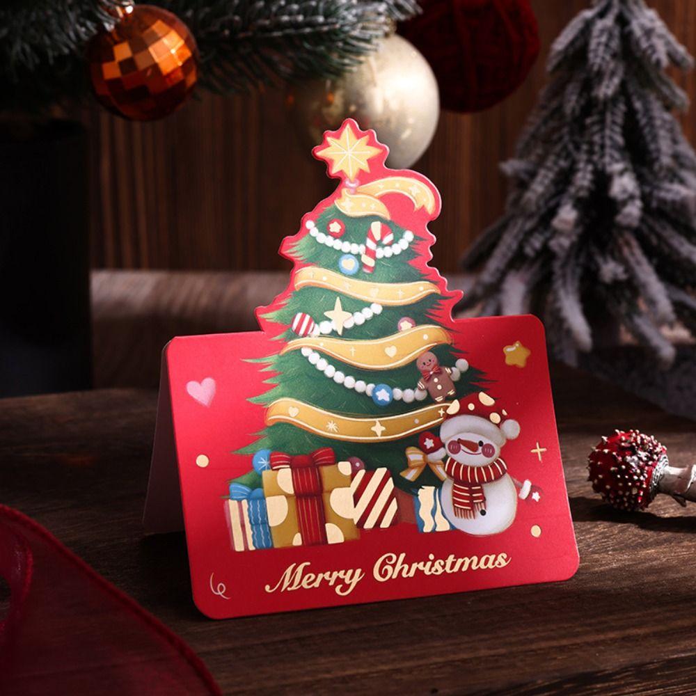 Neue Retro Frohe Weihnachten Karten Goldfolie Weihnachtsmann Kranz Grußkarten Geschenkpapier Weihnachten Zubehör Feiertagsfamilienkarten Für den Winter