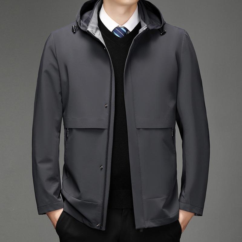 Men's mulberry silk jacket spring and autumn new style detachable hooded business casual loose anti-wrinkle thin top