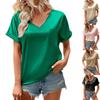 New Fashion Trendy Women's V-neck Pocket Short Sleeve Loose Casual Top