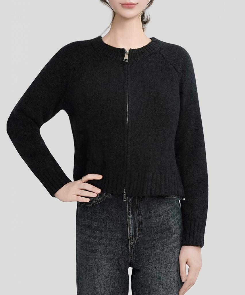 Keulleiseu Ivy Round Two-Way Zip-Up Knit Cardigan_Ivory