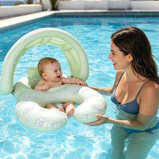 Float Together Baby Seat with Canopy Inflatable Infant Pool Float, Soft Leg Cradles & Headrest Non-Toxic Phthalate-Free PVC