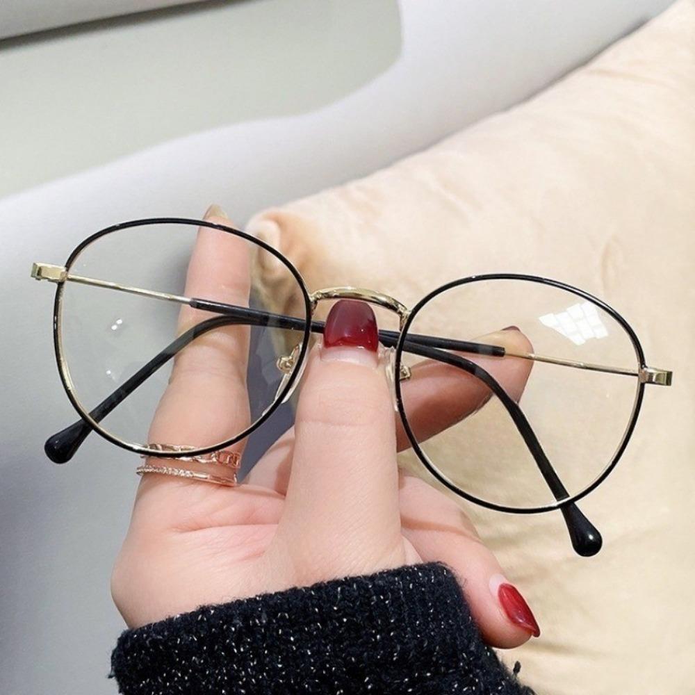Anti-Blaulicht Myopie Brille Damen Oval Metallrahmen Computerbrille Modebrille