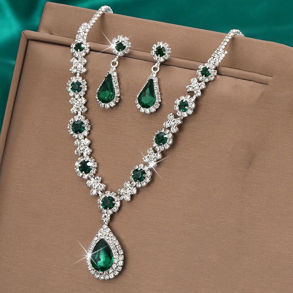 3 Pieces of Women's Crystal Droplet Necklace with Earrings Set for Wedding Evening Dress Accessories