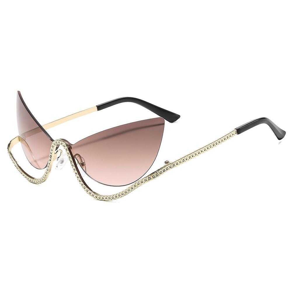 Luxury Frameless Gradient Cat Eye Women Sunglasses Rhinestone Inlaid Design UV400 Protection Fashion Glasses