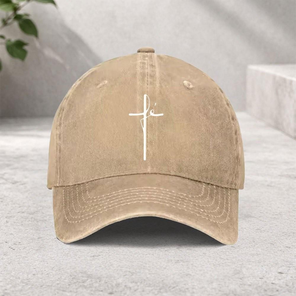 Faith Cross Washed Cotton Baseball Cap Adjustable Sun Protection Casual Outdoor Baseball Hat