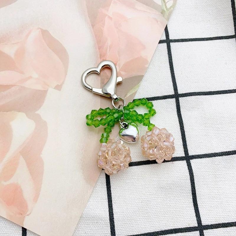 Elegant Crystal Beaded Bowknot Keyring Sweet Cherries Bowknot Key Chain with Crystal Beads Personalized Keyring Ornament