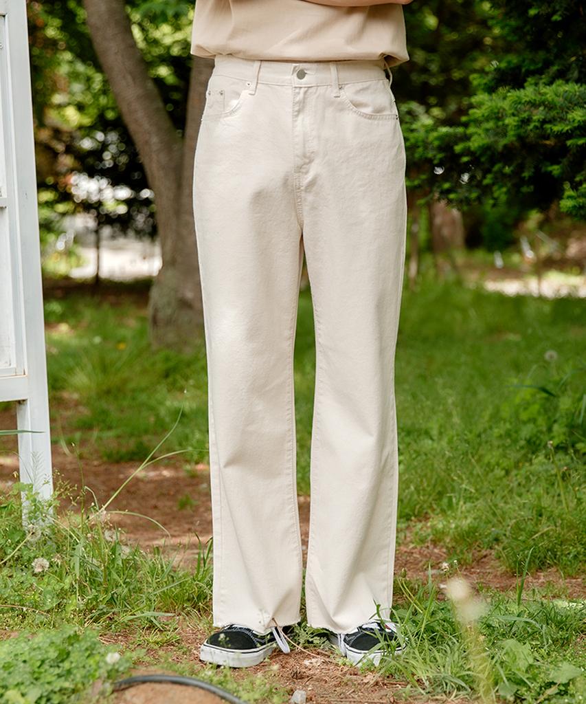 Jikeulib Beige Wide Cotton Pants With Cut Hem
