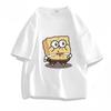 Baumwolle Sommer Kurzarm T-Shirt Damen Cartoon Spongebob Schwammkopf Locker Freizeit Paar Harajuku Lustiger Aufdruck