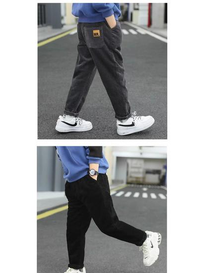 Boys' Corduroy Plus Velvet Winter Pants - New 2025 Style Long Sweatpants for Kids